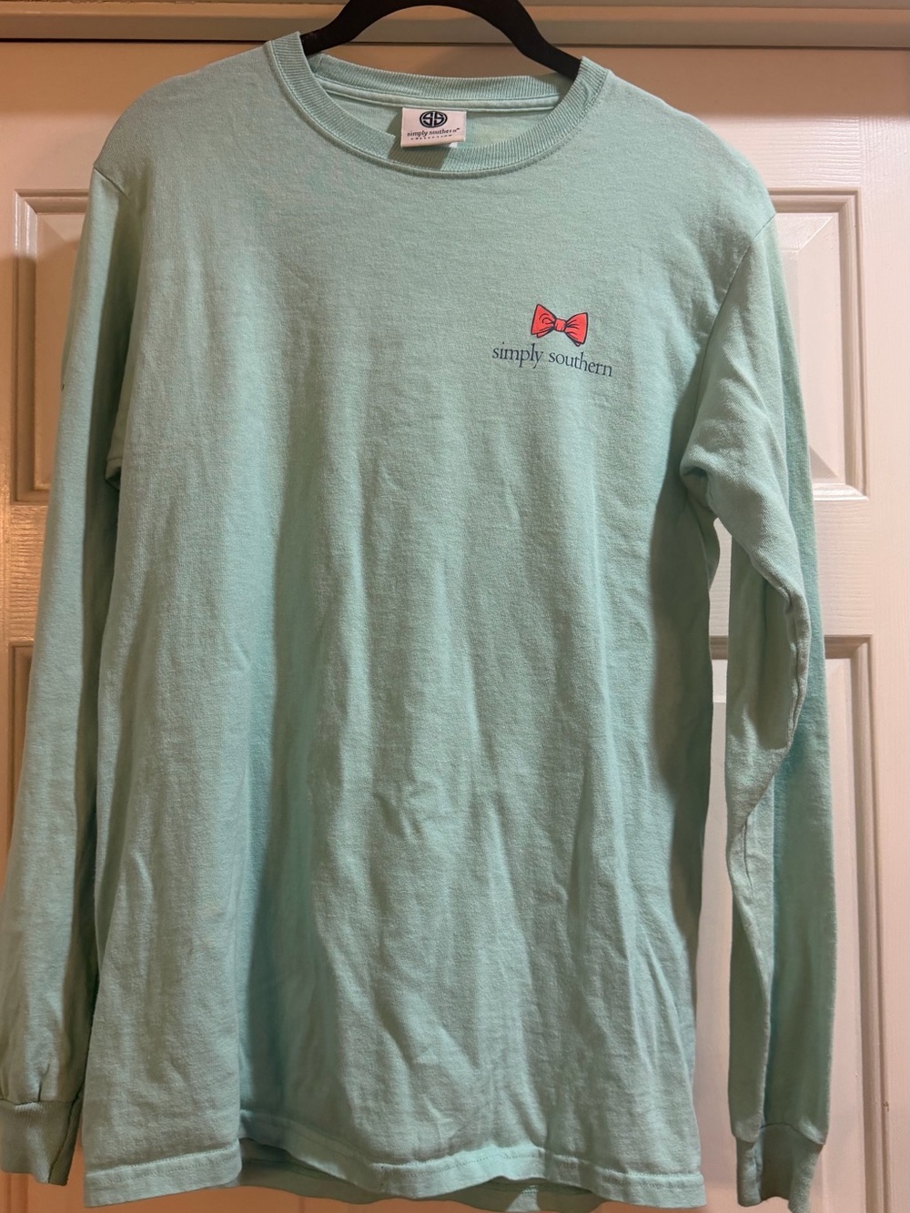 Simply Southern Hello Fall Long-Sleeve Mint Bow Tee Size Small
